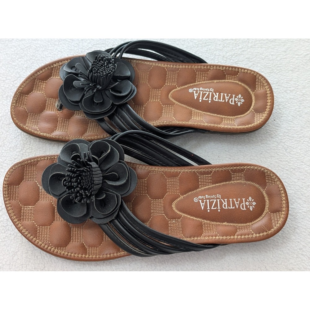 Patrizia by Spring Step Black Floral Thong Sandals Size 37 Boho Flip Flop